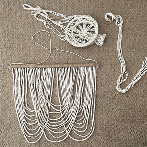 Elegant White Beaded Wall Hanging & 2 plant hangers